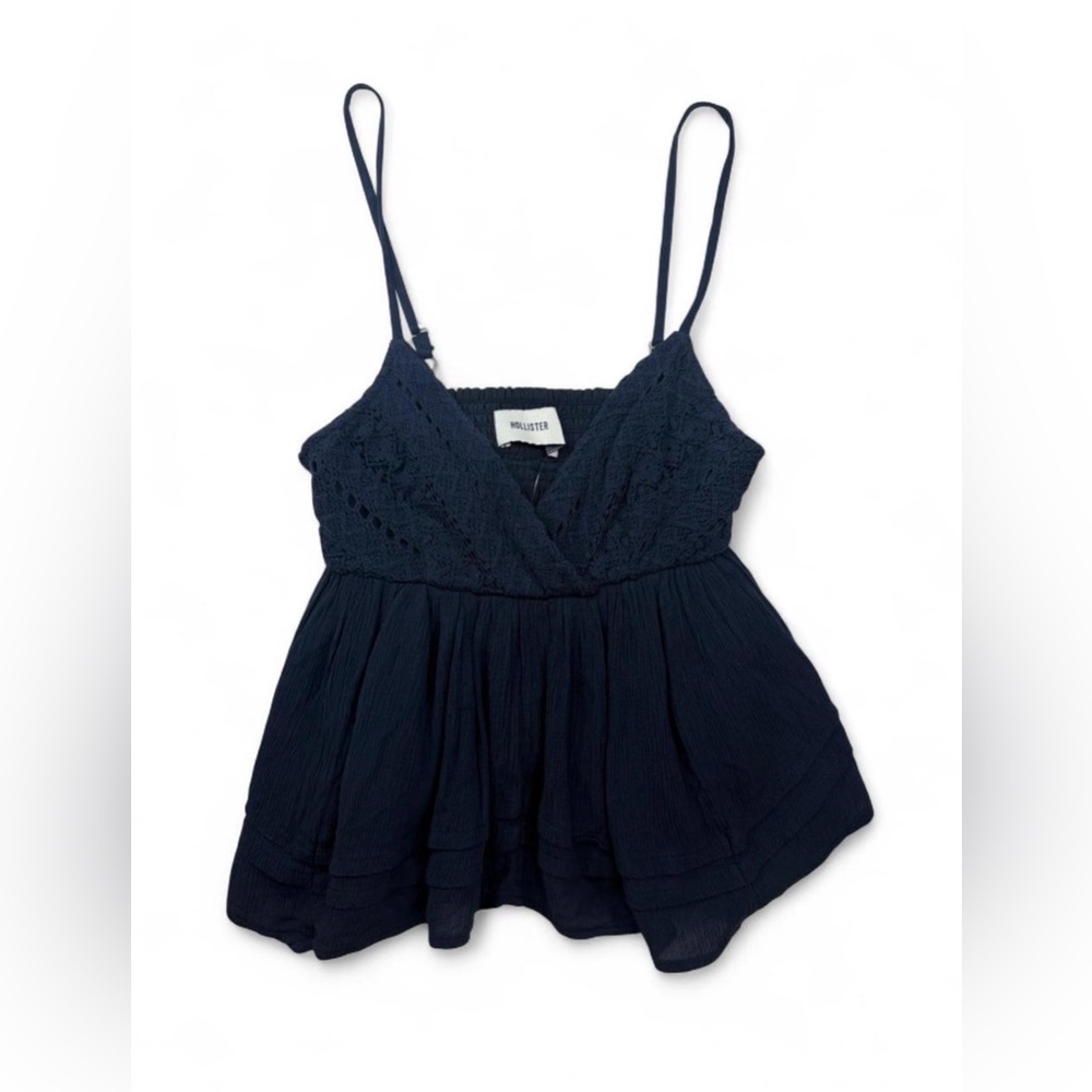 NWT Women’s Hollister Navy Blue Babydoll Festival Cami with Lace Detail Size XS